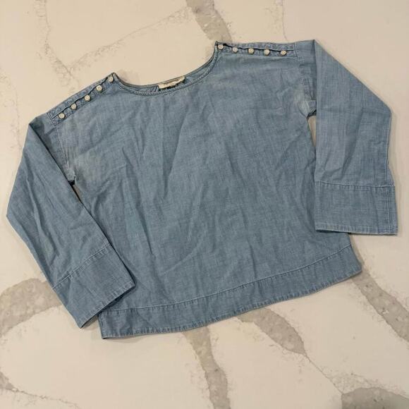 Madewell Convertible Cold Shoulder Chambray Blouse Women's XXS Blue Denim Preppy - Picture 1 of 9